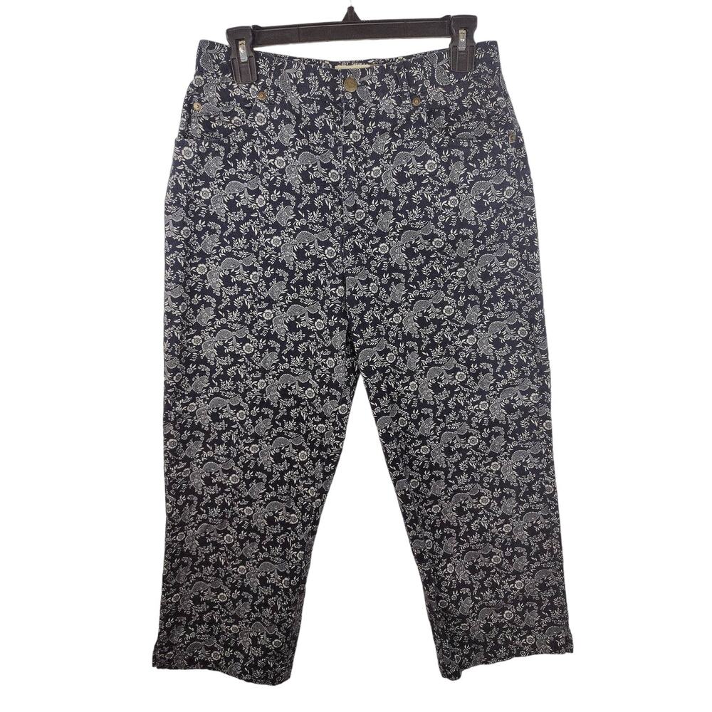 Evan Picone Women's Twill Blue Floral Paisley‎ Cropped Pants Size 8